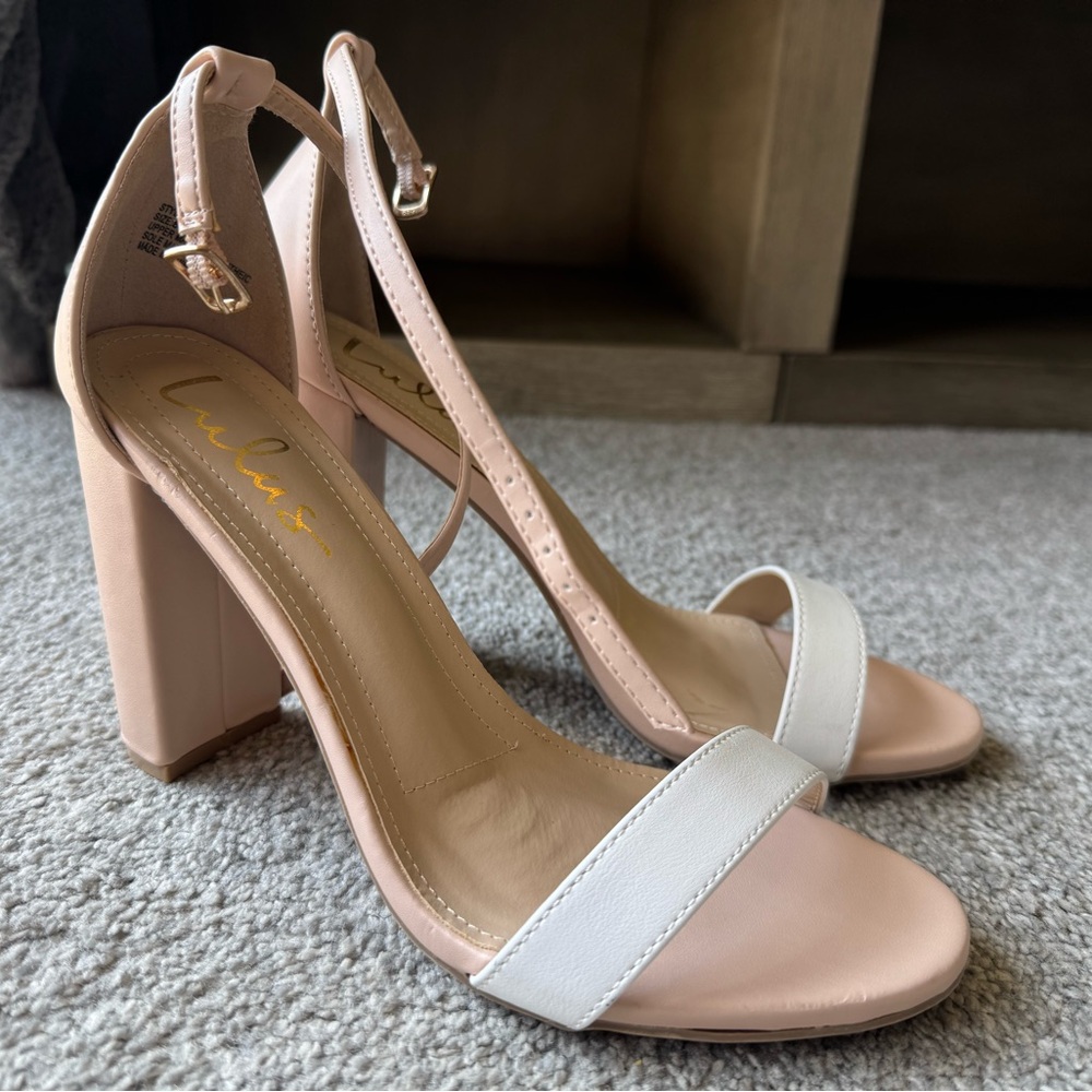 Lulu's Blush and White Block Heel Sandals